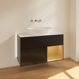 Тумба под раковину Villeroy & Boch Finion 100х50,1 см с подсветкой МДФ черный матовый лак/стекло белое матовое GA21HFPD