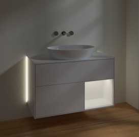 Тумба под раковину Villeroy & Boch Finion 100х50,1 см с подсветкой МДФ глянцевый белый лак/стекло белое матовое GA21MTGF