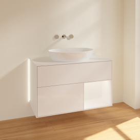 Тумба под раковину Villeroy & Boch Finion 100х50,1 см с подсветкой МДФ глянцевый белый лак/стекло белое матовое GA21MTGF