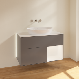 Тумба под раковину Villeroy & Boch Finion 100х50,1 см с подсветкой МДФ антрацит матовый лак/стекло белое матовое GA21MTGK