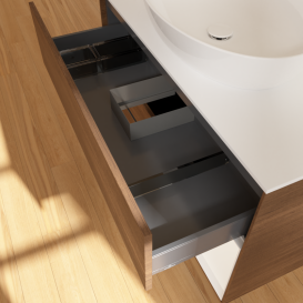 Тумба под раковину Villeroy & Boch Finion 100х50,1 см с подсветкой МДФ шпон грецкого ореха/стекло белое матовое GA21MTGN