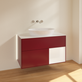 Тумба под раковину Villeroy & Boch Finion 100х50,1 см с подсветкой МДФ пион матовый лак/стекло белое матовое GA21MTHB