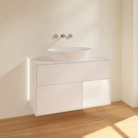 Тумба под раковину Villeroy & Boch Finion 100х50,1 см с подсветкой МДФ белый матовый лак/стекло белое матовое GA21MTMT