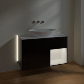Тумба под раковину Villeroy & Boch Finion 100х50,1 см с подсветкой МДФ черный матовый лак/стекло белое матовое GA21MTPD