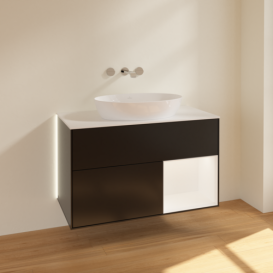 Тумба под раковину Villeroy & Boch Finion 100х50,1 см с подсветкой МДФ черный матовый лак/стекло белое матовое GA21MTPD