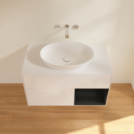 Тумба под раковину Villeroy & Boch Finion 100х50,1 см с подсветкой МДФ глянцевый белый лак/стекло белое матовое GA21PDGF