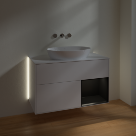 Тумба под раковину Villeroy & Boch Finion 100х50,1 см с подсветкой МДФ глянцевый белый лак/стекло белое матовое GA21PDGF