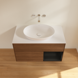 Тумба под раковину Villeroy & Boch Finion 100х50,1 см с подсветкой МДФ шпон грецкого ореха/стекло белое матовое GA21PDGN