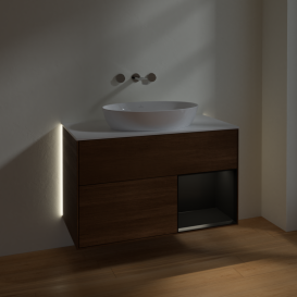 Тумба под раковину Villeroy & Boch Finion 100х50,1 см с подсветкой МДФ шпон грецкого ореха/стекло белое матовое GA21PDGN