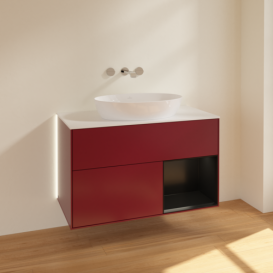 Тумба под раковину Villeroy & Boch Finion 100х50,1 см с подсветкой МДФ пион матовый лак/стекло белое матовое GA21PDHB