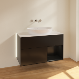 Тумба под раковину Villeroy & Boch Finion 100х50,1 см с подсветкой МДФ черный матовый лак/стекло белое матовое GA21PDPD