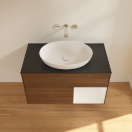 Тумба под раковину Villeroy & Boch Finion 100х50,1 см с подсветкой МДФ шпон грецкого ореха/стекло черное матовое GA22GFGN