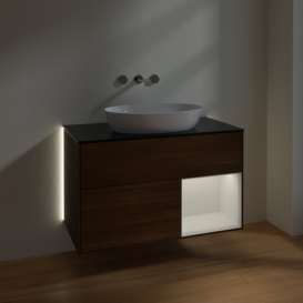 Тумба под раковину Villeroy & Boch Finion 100х50,1 см с подсветкой МДФ шпон грецкого ореха/стекло черное матовое GA22GFGN