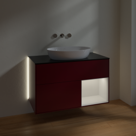 Тумба под раковину Villeroy & Boch Finion 100х50,1 см с подсветкой МДФ пион матовый лак/стекло черное матовое GA22GFHB