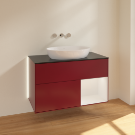 Тумба под раковину Villeroy & Boch Finion 100х50,1 см с подсветкой МДФ пион матовый лак/стекло черное матовое GA22GFHB