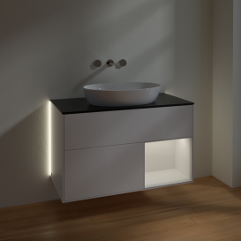 Тумба под раковину Villeroy & Boch Finion 100х50,1 см с подсветкой МДФ белый матовый лак/стекло черное матовое GA22GFMT
