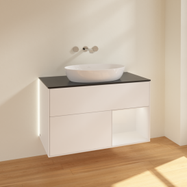 Тумба под раковину Villeroy & Boch Finion 100х50,1 см с подсветкой МДФ белый матовый лак/стекло черное матовое GA22GFMT