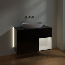 Тумба под раковину Villeroy & Boch Finion 100х50,1 см с подсветкой МДФ черный матовый лак/стекло черное матовое GA22GFPD