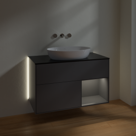 Тумба под раковину Villeroy & Boch Finion 100х50,1 см с подсветкой МДФ антрацит матовый лак/стекло черное матовое GA22GKGK