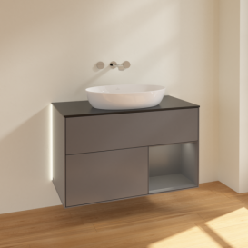 Тумба под раковину Villeroy & Boch Finion 100х50,1 см с подсветкой МДФ антрацит матовый лак/стекло черное матовое GA22GKGK