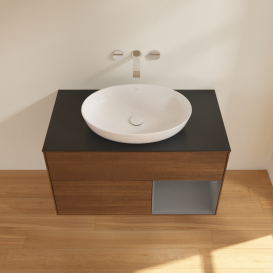 Тумба под раковину Villeroy & Boch Finion 100х50,1 см с подсветкой МДФ шпон грецкого ореха/стекло черное матовое GA22GKGN