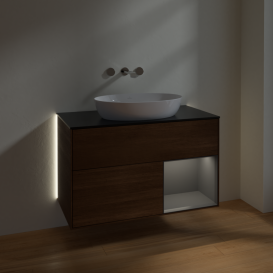 Тумба под раковину Villeroy & Boch Finion 100х50,1 см с подсветкой МДФ шпон грецкого ореха/стекло черное матовое GA22GKGN