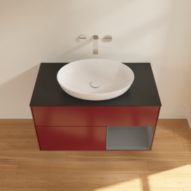 Тумба под раковину Villeroy & Boch Finion 100х50,1 см с подсветкой МДФ пион матовый лак/стекло черное матовое GA22GKHB