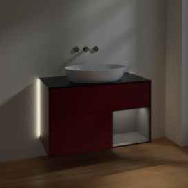 Тумба под раковину Villeroy & Boch Finion 100х50,1 см с подсветкой МДФ пион матовый лак/стекло черное матовое GA22GKHB