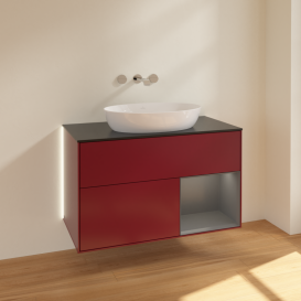 Тумба под раковину Villeroy & Boch Finion 100х50,1 см с подсветкой МДФ пион матовый лак/стекло черное матовое GA22GKHB