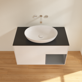 Тумба под раковину Villeroy & Boch Finion 100х50,1 см с подсветкой МДФ белый матовый лак/стекло черное матовое GA22GKMT