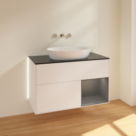 Тумба под раковину Villeroy & Boch Finion 100х50,1 см с подсветкой МДФ белый матовый лак/стекло черное матовое GA22GKMT