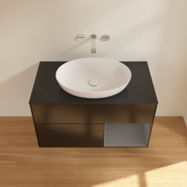 Тумба под раковину Villeroy & Boch Finion 100х50,1 см с подсветкой МДФ черный матовый лак/стекло черное матовое GA22GKPD