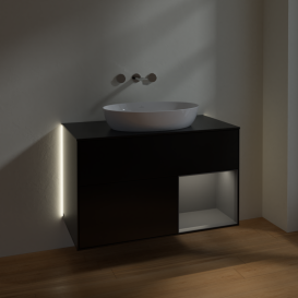 Тумба под раковину Villeroy & Boch Finion 100х50,1 см с подсветкой МДФ черный матовый лак/стекло черное матовое GA22GKPD