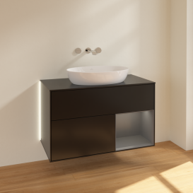 Тумба под раковину Villeroy & Boch Finion 100х50,1 см с подсветкой МДФ черный матовый лак/стекло черное матовое GA22GKPD