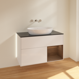 Тумба под раковину Villeroy & Boch Finion 100х50,1 см с подсветкой МДФ глянцевый белый лак/стекло черное матовое GA22GNGF