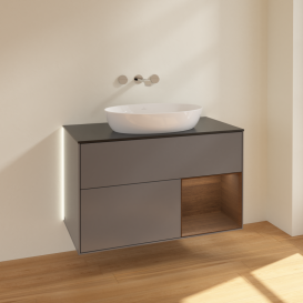 Тумба под раковину Villeroy & Boch Finion 100х50,1 см с подсветкой МДФ антрацит матовый лак/стекло черное матовое GA22GNGK