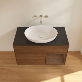 Тумба под раковину Villeroy & Boch Finion 100х50,1 см с подсветкой МДФ шпон грецкого ореха/стекло черное матовое GA22GNGN