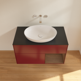 Тумба под раковину Villeroy & Boch Finion 100х50,1 см с подсветкой МДФ пион матовый лак/стекло черное матовое  GA22GNHB