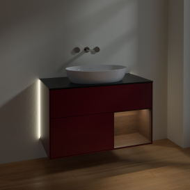 Тумба под раковину Villeroy & Boch Finion 100х50,1 см с подсветкой МДФ пион матовый лак/стекло черное матовое  GA22GNHB