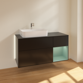Тумба под раковину Villeroy & Boch Finion 120х50,1 см с подсветкой МДФ черный матовый лак/стекло черное матовое G152GMPD