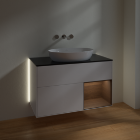 Тумба под раковину Villeroy & Boch Finion 100х50,1 см с подсветкой МДФ белый матовый лак/стекло черное матовое GA22GNMT