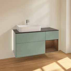 Тумба под раковину Villeroy & Boch Finion 120х50,1 см с подсветкой МДФ оливковый матовый лак/стекло черное матовое G152GNGM