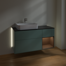 Тумба под раковину Villeroy & Boch Finion 120х50,1 см с подсветкой МДФ оливковый матовый лак/стекло черное матовое G152GNGM