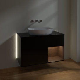 Тумба под раковину Villeroy & Boch Finion 100х50,1 см с подсветкой МДФ черный матовый лак/стекло черное матовое GA22GNPD