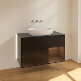 Тумба под раковину Villeroy & Boch Finion 100х50,1 см с подсветкой МДФ черный матовый лак/стекло черное матовое GA22GNPD