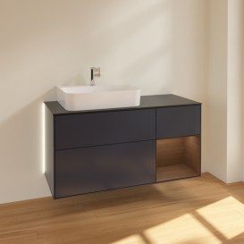 Тумба под раковину Villeroy & Boch Finion 120х50,1 см с подсветкой МДФ темно-синий матовый лак/стекло черное матовое G152GNHG
