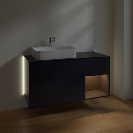 Тумба под раковину Villeroy & Boch Finion 120х50,1 см с подсветкой МДФ темно-синий матовый лак/стекло черное матовое G152GNHG