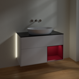 Тумба под раковину Villeroy & Boch Finion 100х50,1 см с подсветкой МДФ глянцевый белый лак/стекло черное матовое GA22HBGF