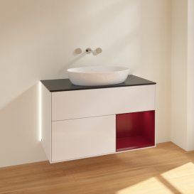 Тумба под раковину Villeroy & Boch Finion 100х50,1 см с подсветкой МДФ глянцевый белый лак/стекло черное матовое GA22HBGF