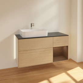 Тумба под раковину Villeroy & Boch Finion 120х50,1 см с подсветкой МДФ шпон дуба/стекло черное матовое G152GNPC